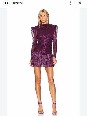 REVOLVE Purple Metallic Puff-Sleeve Mini Dress